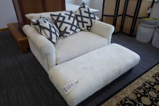 +VAT Harrison 2-seater sofa in patterned white material, together with matching footstool and