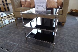 +VAT Chromium and black glass square coffee table with 2 shelves under