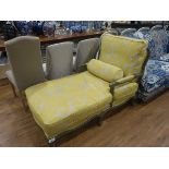 +VAT Grey carved framed day bed in yellow and beige pattern with boulster and loose cushion