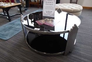 +VAT Circular chromium and black glass finished coffee table with shelf under