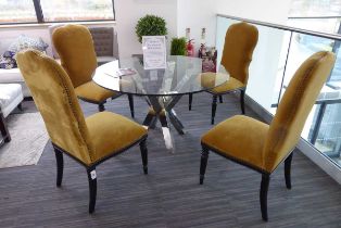 +VAT Set of 4 black wooden framed and gold velvet material dining chairs
