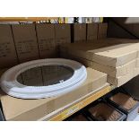 +VAT White painted framed circular wall mirror, plus three wall mirror painted light grey