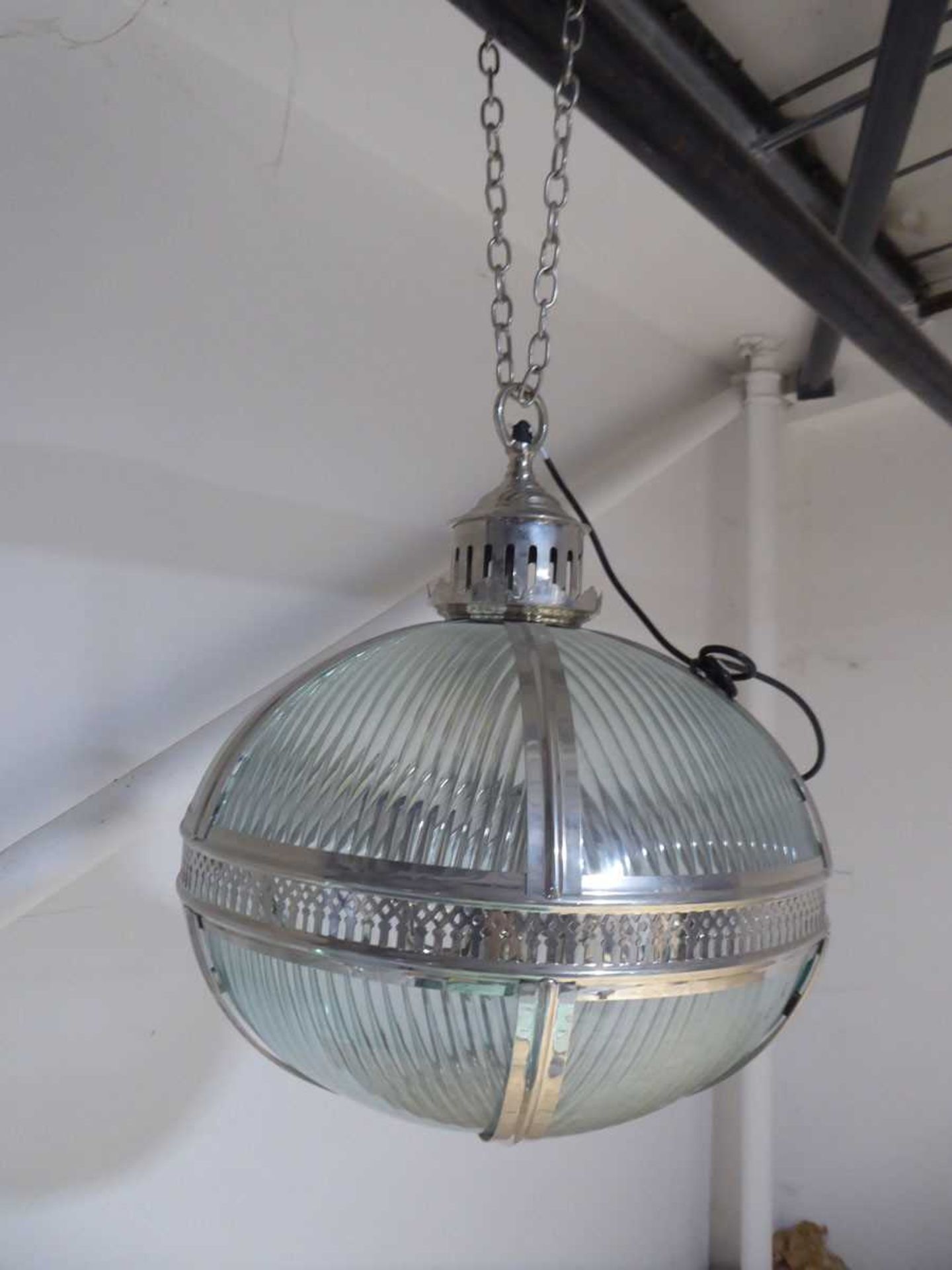 +VAT Globular chrome and green glass ceiling light fixture