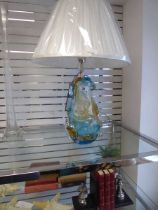 +VAT Blue and brown glass finished Raphael table lamp together with various ornamental starfish,