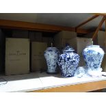 +VAT Approximately 15 large blue and white table lamps and temple jars