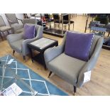+VAT Pair of Hooper armchairs in silver together with a pair of mauve scatter cushions
