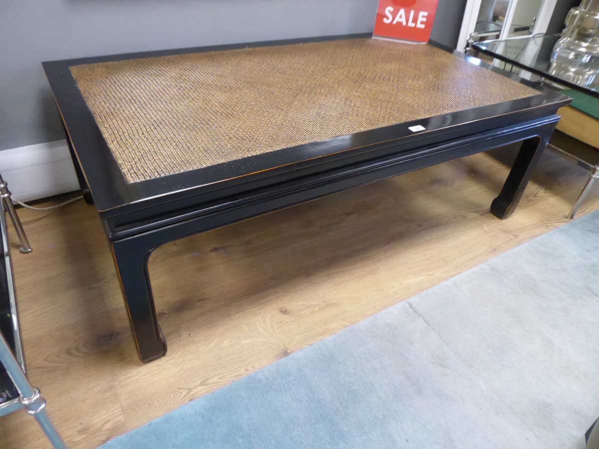 +VAT Chinese style ebonised and cane effect coffee table