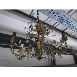 +VAT Bronze effect 6 branch leaf decorated ceiling light fixture with glass droplets