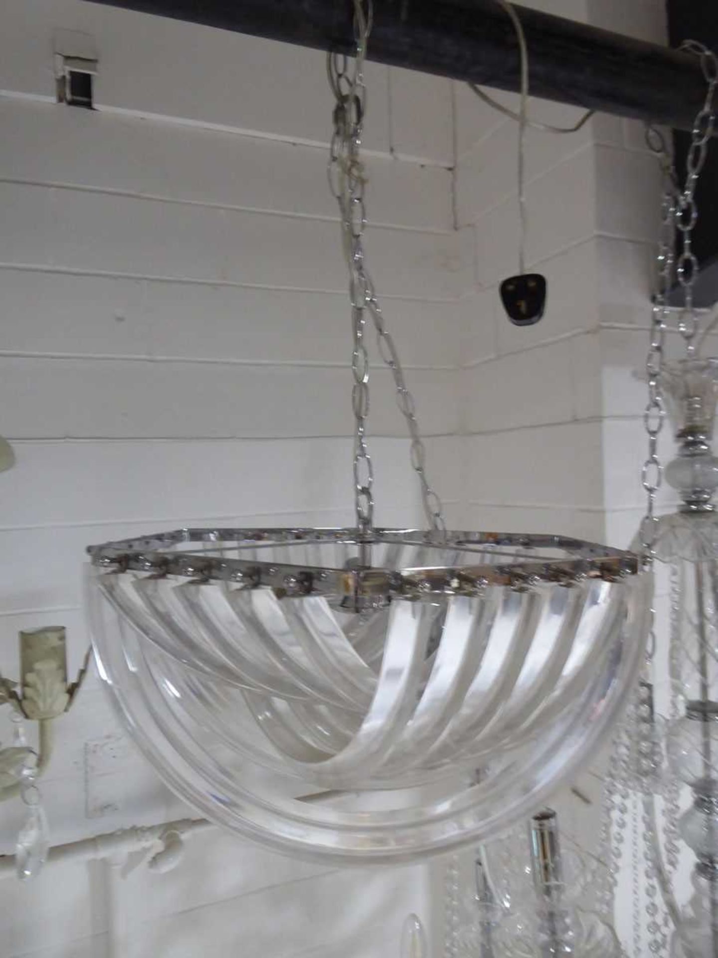+VAT Hexagonal chrome and interlocking clear plastic hanging ceiling light fixture