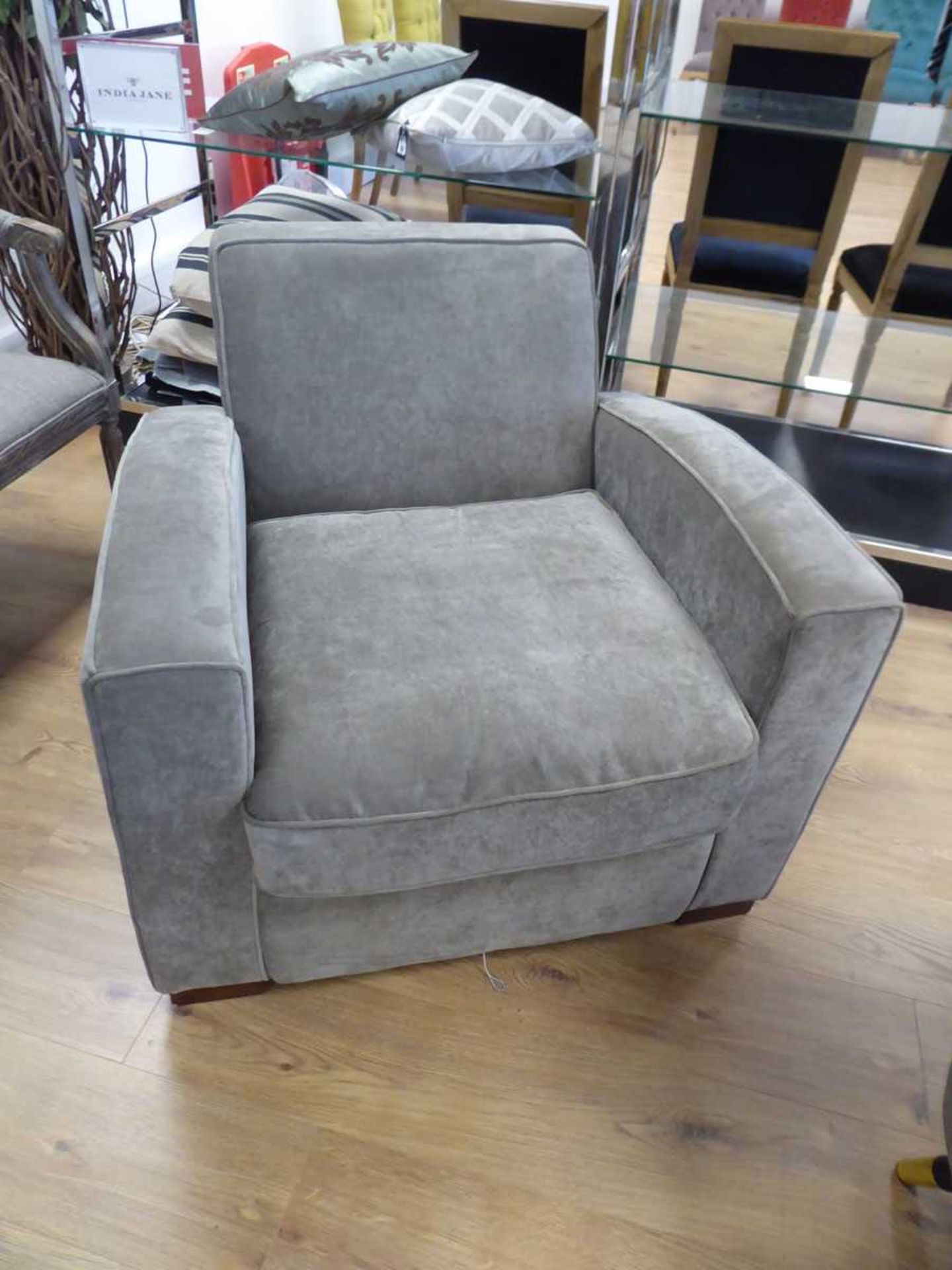 +VAT Chester button back armchair in graphite together with a turquoise loose cushion and a grey - Image 2 of 2