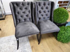 +VAT Pair of Marlborough large grey button back dining chairs