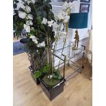 +VAT 2 displays of artificial orchids - 1 in black glazed planter