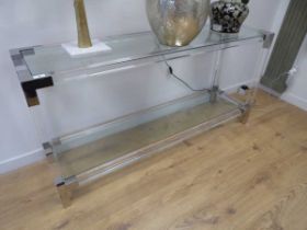 +VAT Stainless steel and glass side table with shelf under (1.5m x 75mm)