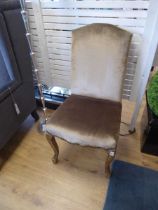 +VAT Pair of distressed wood cabriole leg dining chairs in gold material