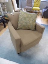 +VAT Savoy armchair in brown hessian material with green loose cushion
