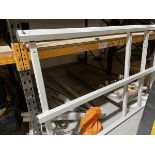 +VAT Large heavy duty metal display frame rack and hangers. Plus four various 4-wheel dollies