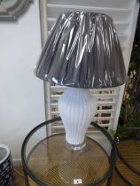 +VAT White glass reeded finish table lamp with shade