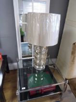 +VAT Pair of silvered glass table lamps with drum shades