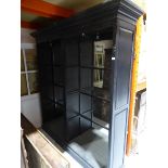 +VAT Large dark oak and mirrored display unit with 4 similar doors There are 2 cabinets in this