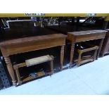 +VAT Two large rectangular hardwood dining tables on turned supports, together with two coffee