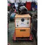 +VAT Airco 150amp DC Heliwelder welding machine on a trolley with various cables and 2 welding