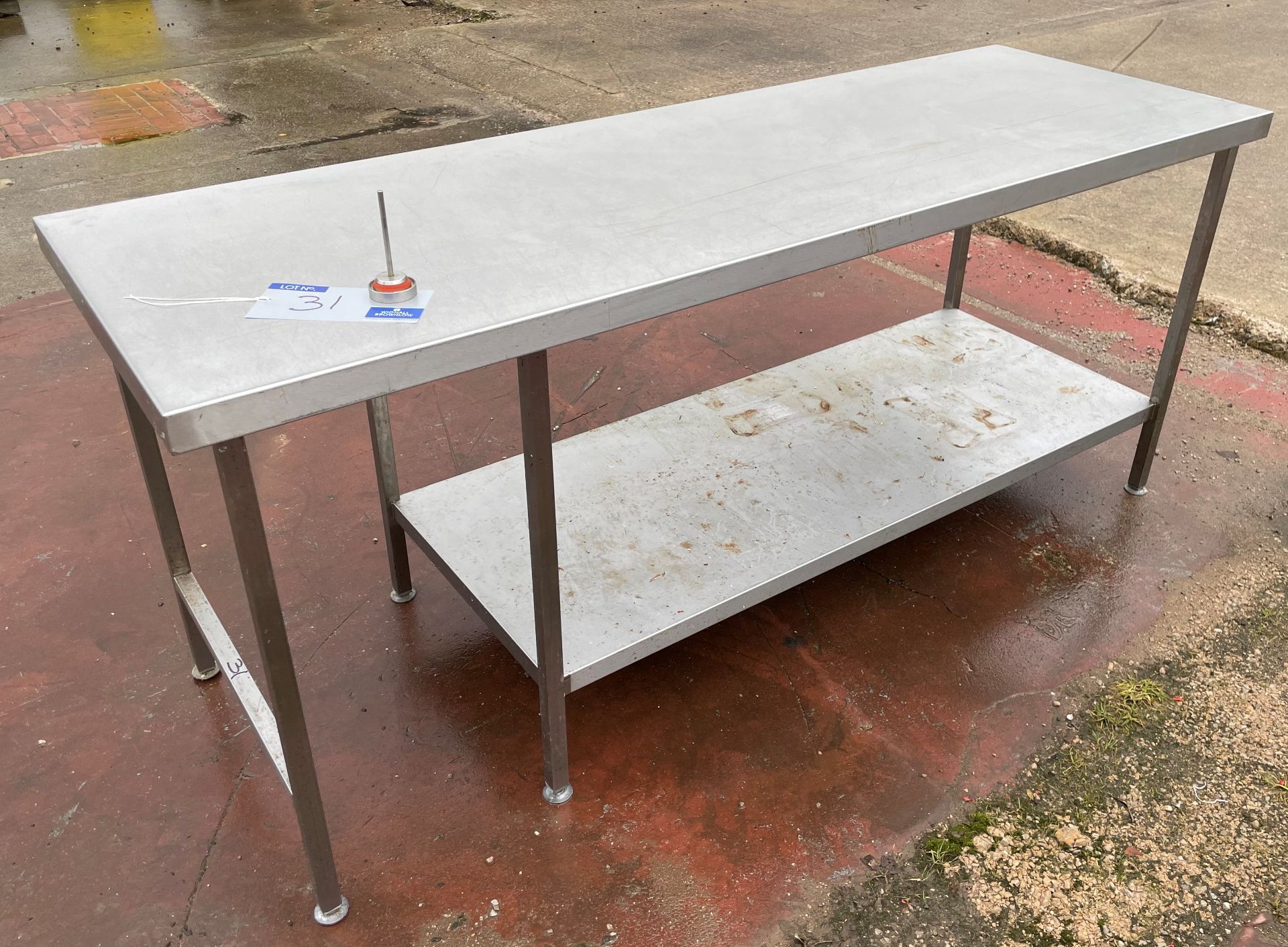 A Stainless Steel Food Preparation Bench, 210cm x 70cm x 90cm with undershelf (located at EMS