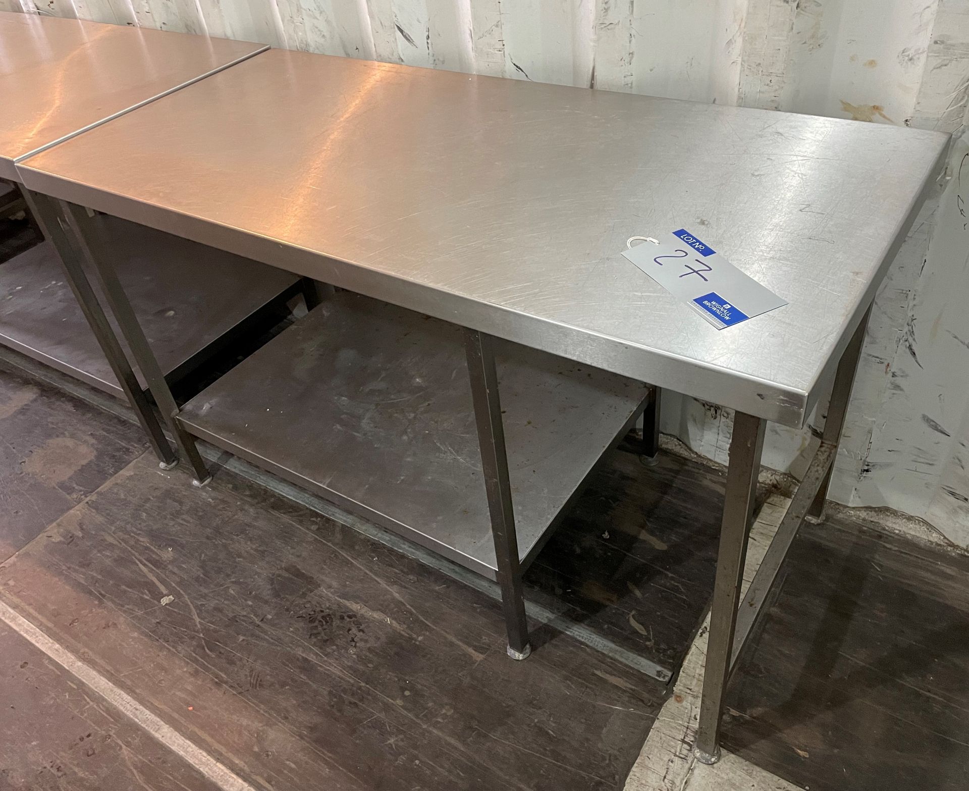 A Stainless Steel Food Preparation Bench, 150cm x 70cm x 90cm with undershelf (located at EMS