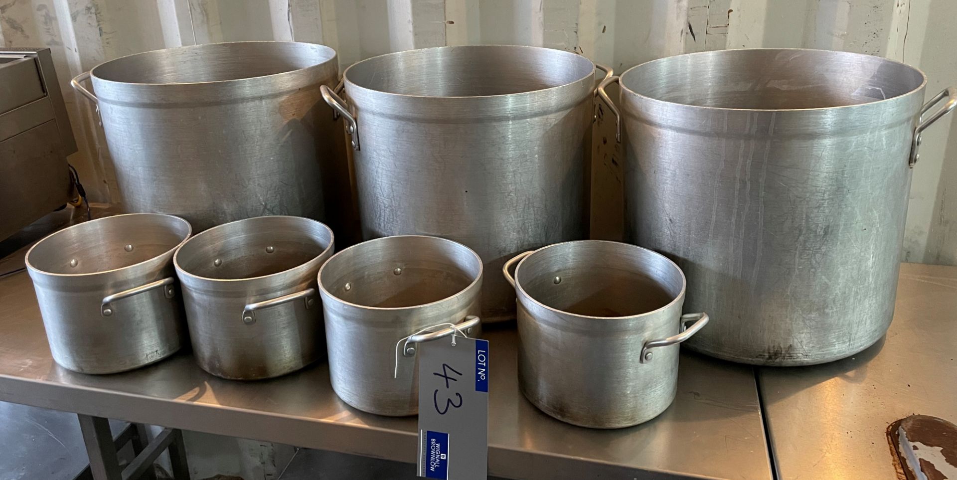 7 Aluminium Boiling Pots: 3-450mm dia x 420mm dp; 4-240mm dia x 180mm dp (located at EMS Asset