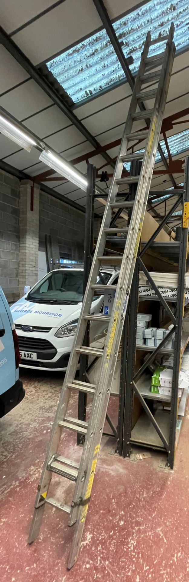 A Youngman Alloy Double Extension Ladder, 34 rise, 14ft long (located at George Morrison ELP,