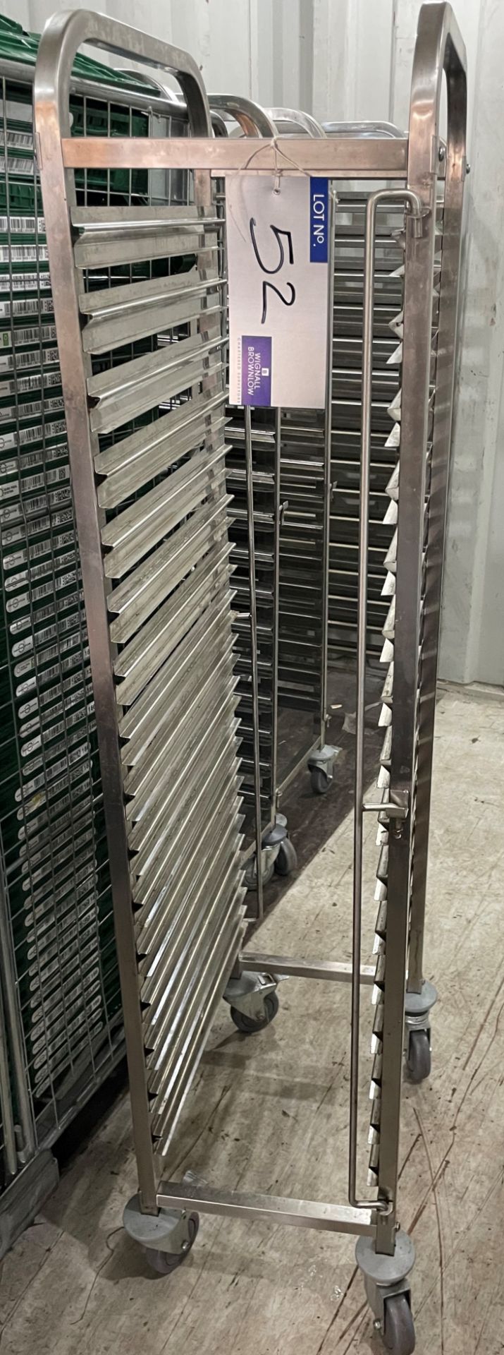 2 Polished Steel Multi Tier Catering Tray Trollies, 38cm x 55cm x 160cm (located at EMS Asset