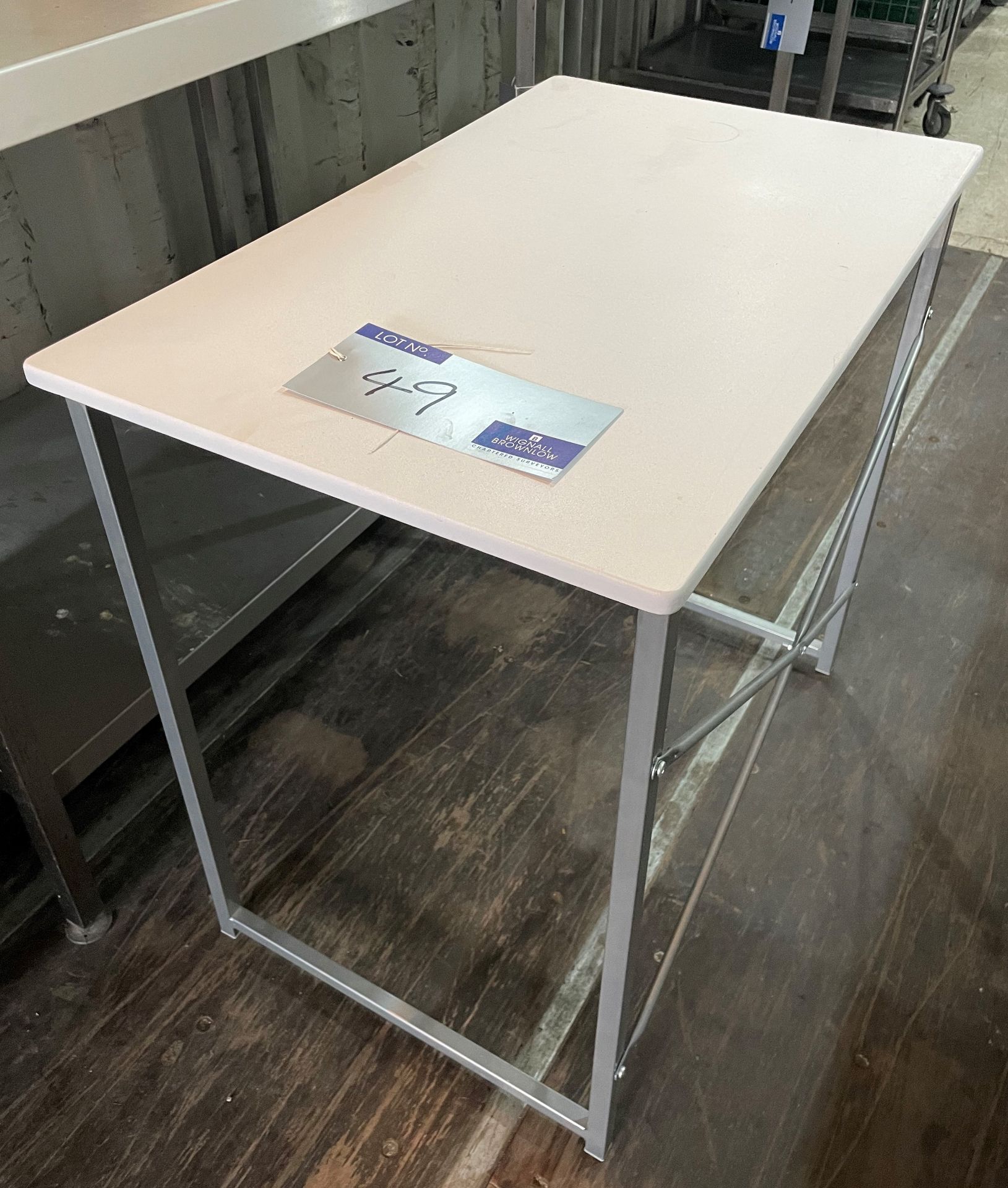 4 White Melamine Topped Steel Framed Tables, 80cm x 50cm x 74cm (located at EMS Asset Management,