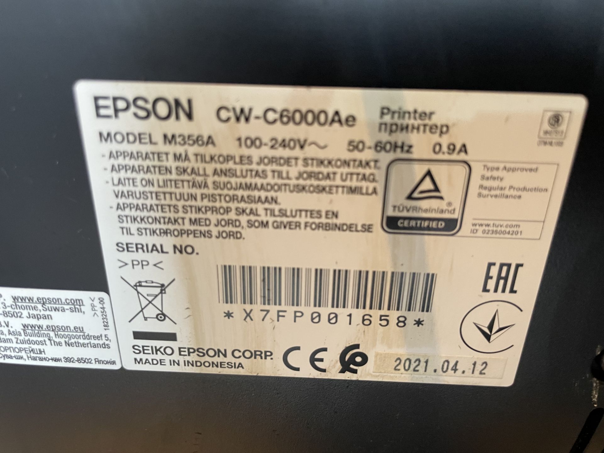 An Epson ColorWorks C6000Ae Model 356A Label Printer with labels and inks (located at EMS Asset - Image 2 of 3