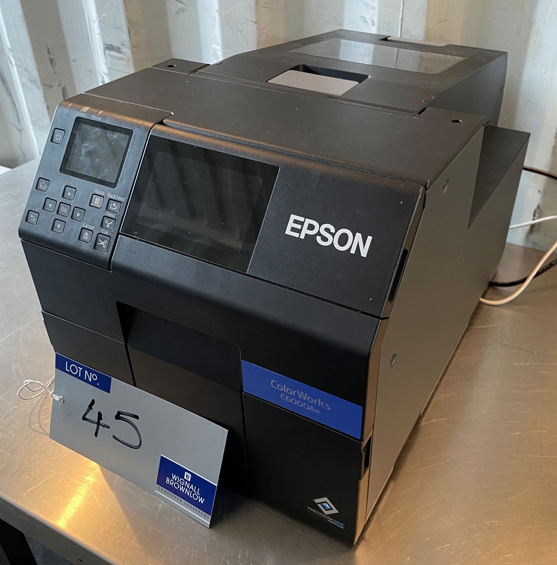 An Epson ColorWorks C6000Ae Model 356A Label Printer with labels and inks (located at EMS Asset