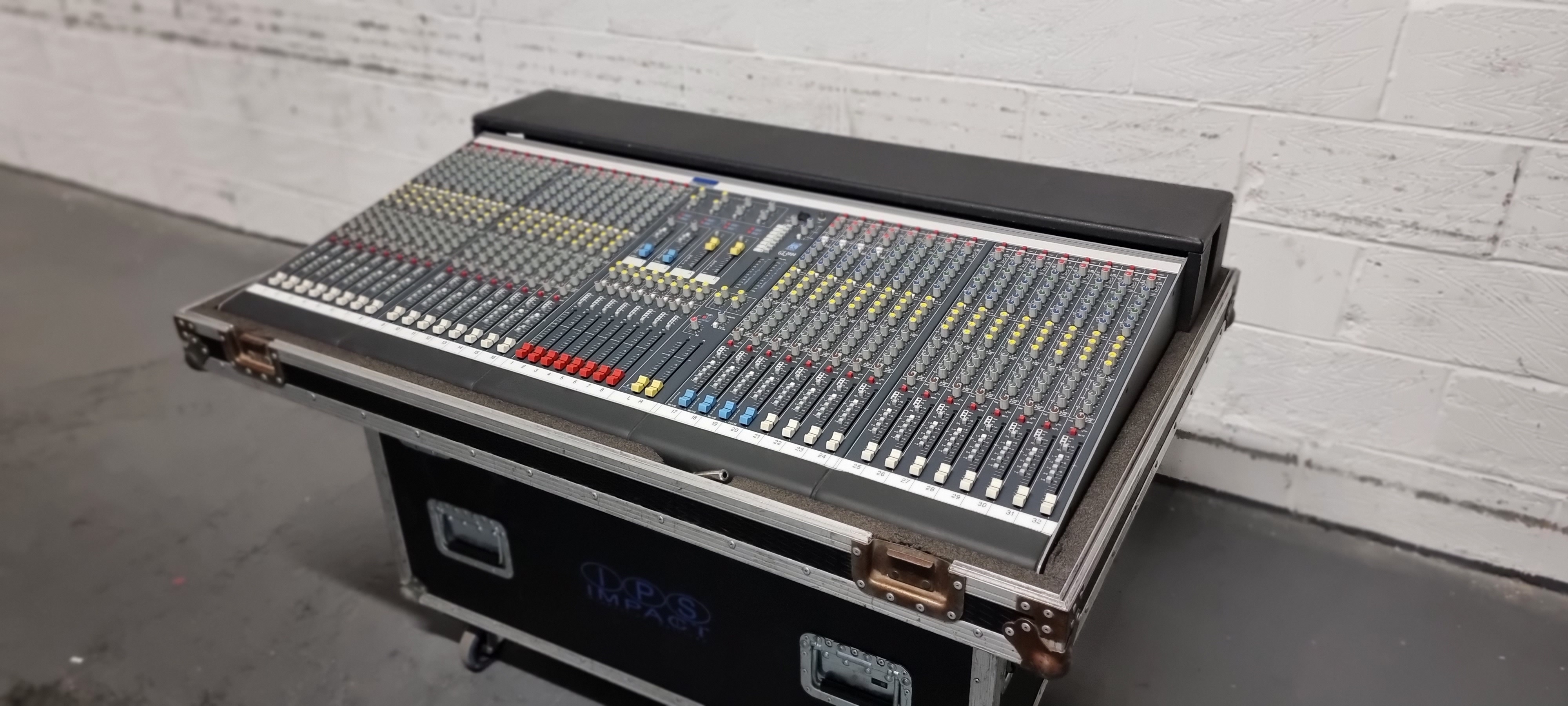 An Allen + Heath GL3000 32 channel Mixer, External Power Supply and Cable,  Custom flightcase, ful