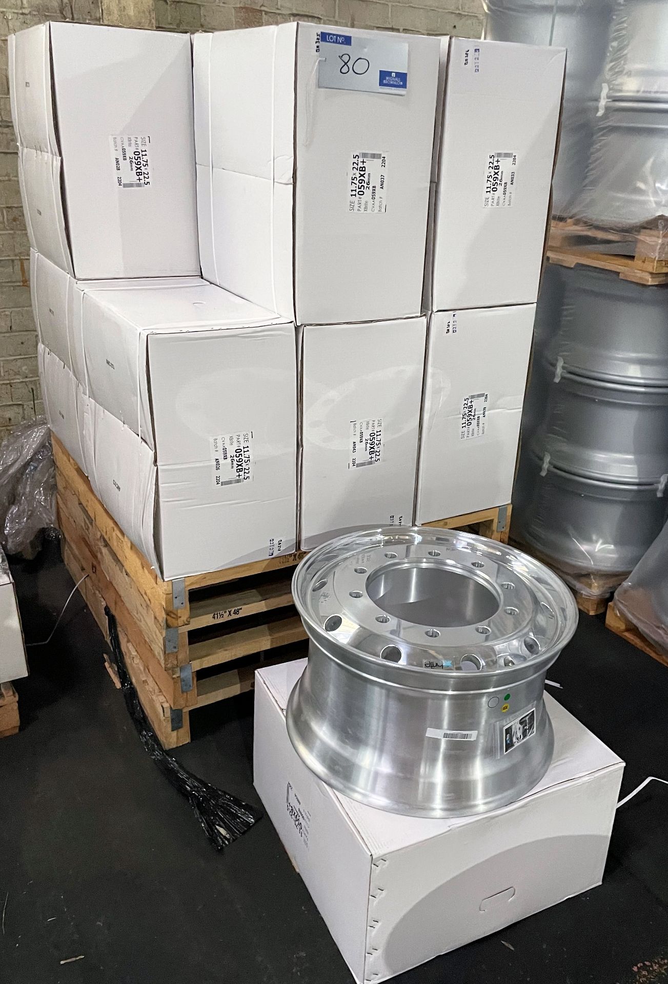 12 Xbrite Forged Aluminium Wheels, 11.75 x 22.5, Part No.059XB+, Xbrite 26mm (boxed as new). - Image 2 of 3