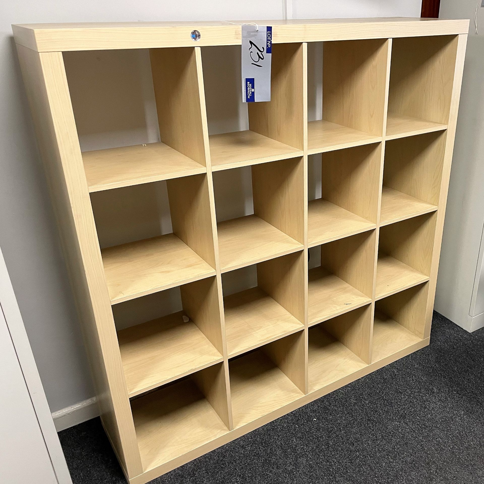 A 16 section Light Oak Veneer Storage Rack, 1500mm x 390mm x 1500mm.