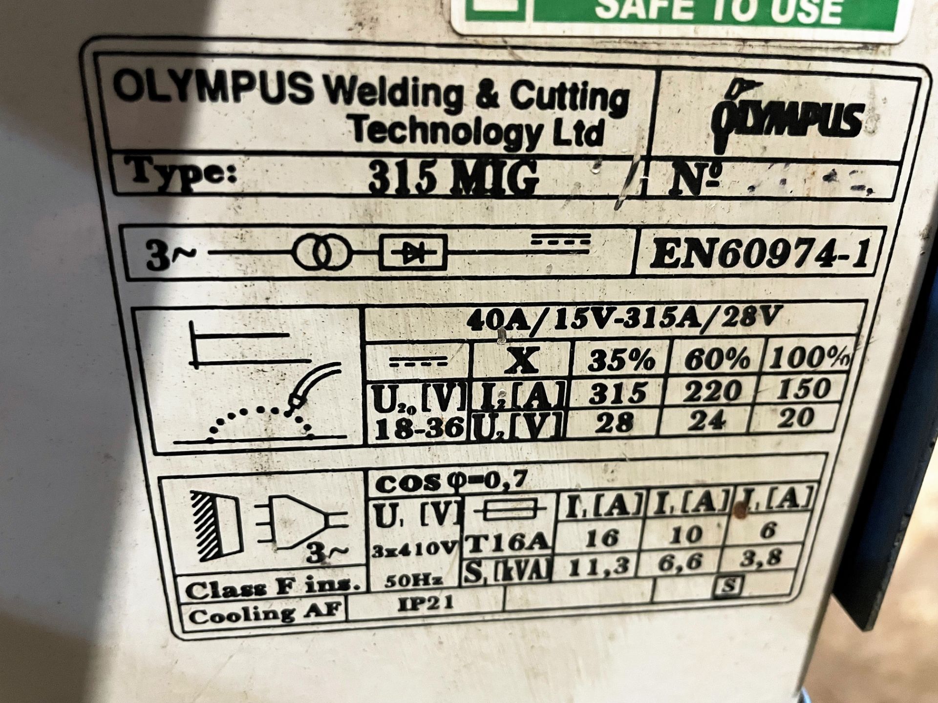 An Olympus 315MIG Mig Welding Rectifier. - Image 3 of 3