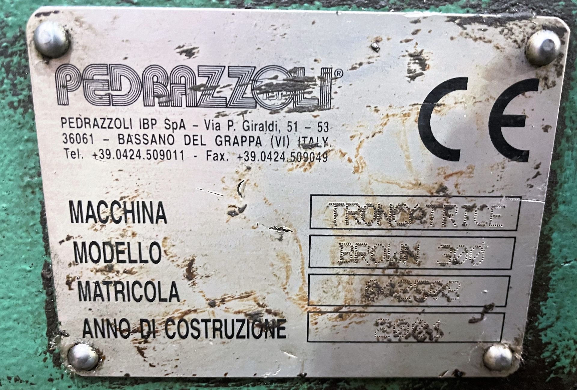 A Pedrazolli Brown 300 Metalworking Cut Off Saw No.042508 (2001) with stand. - Bild 3 aus 3