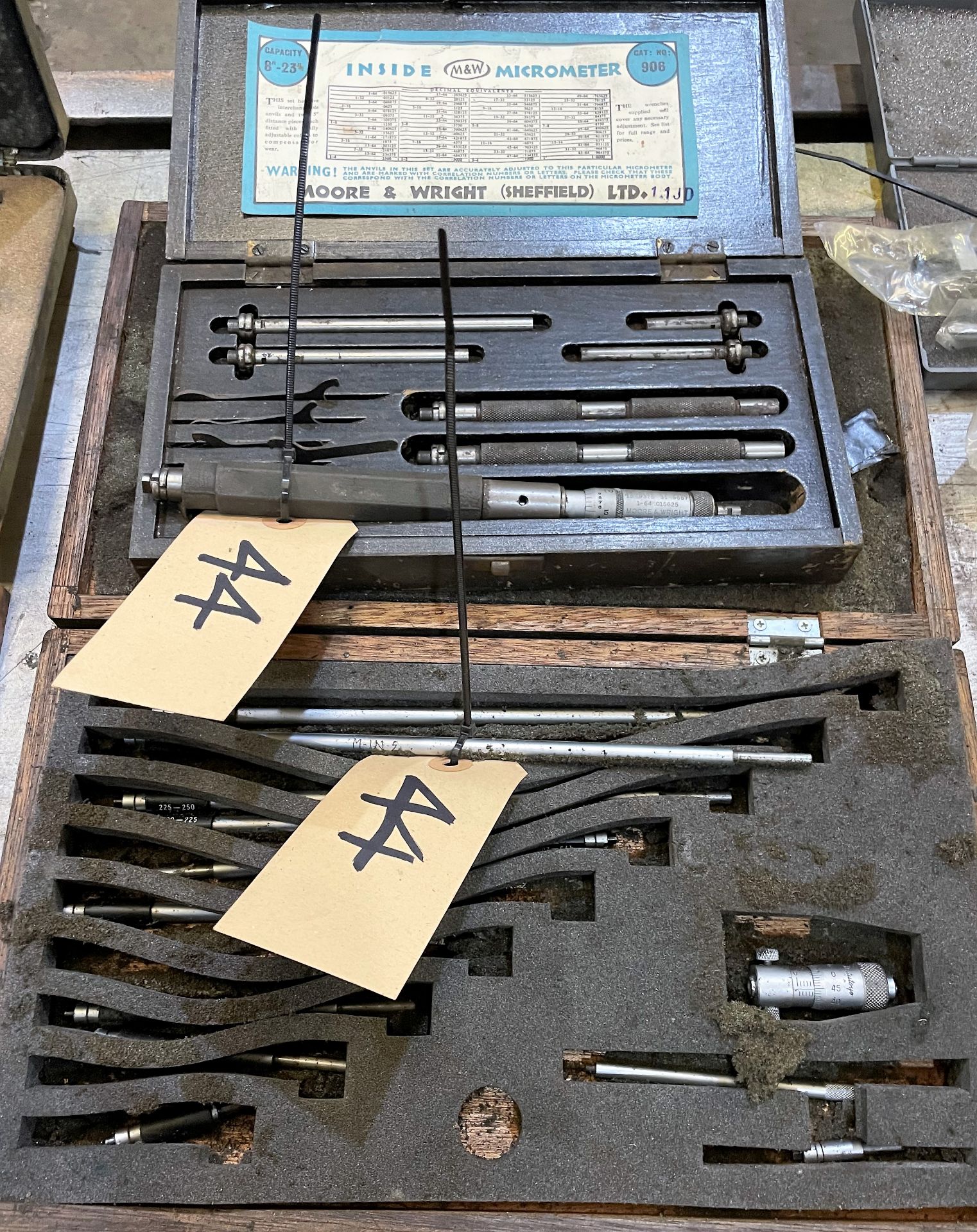 2 Inside Micrometers: M&W and Mitutoyo with Protractor Gauge.