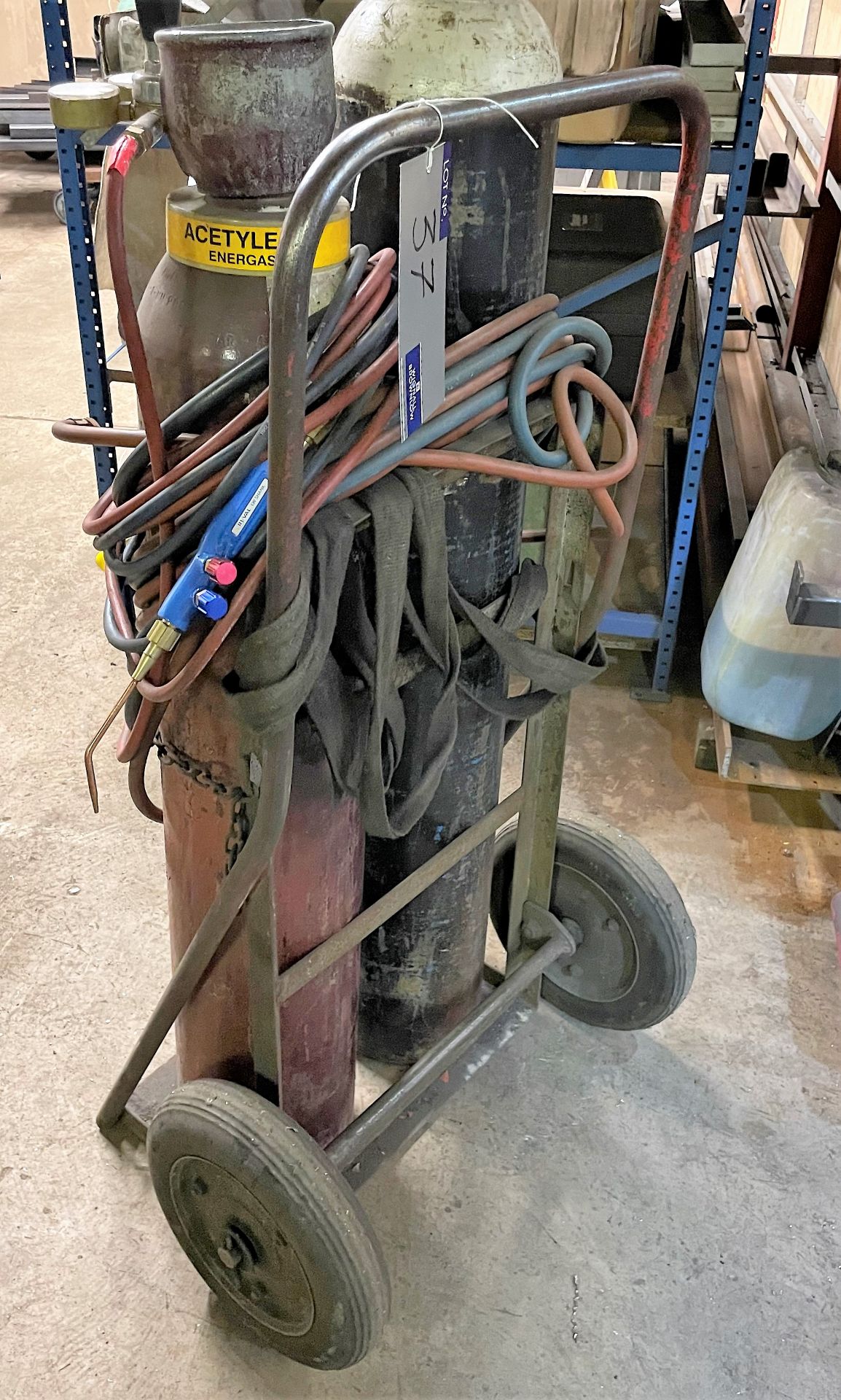 A Set of Oxyacetylene Cutting Gear with Gauges, Cutting Torch, Long and Short Hoses, Trolley. - Image 2 of 3