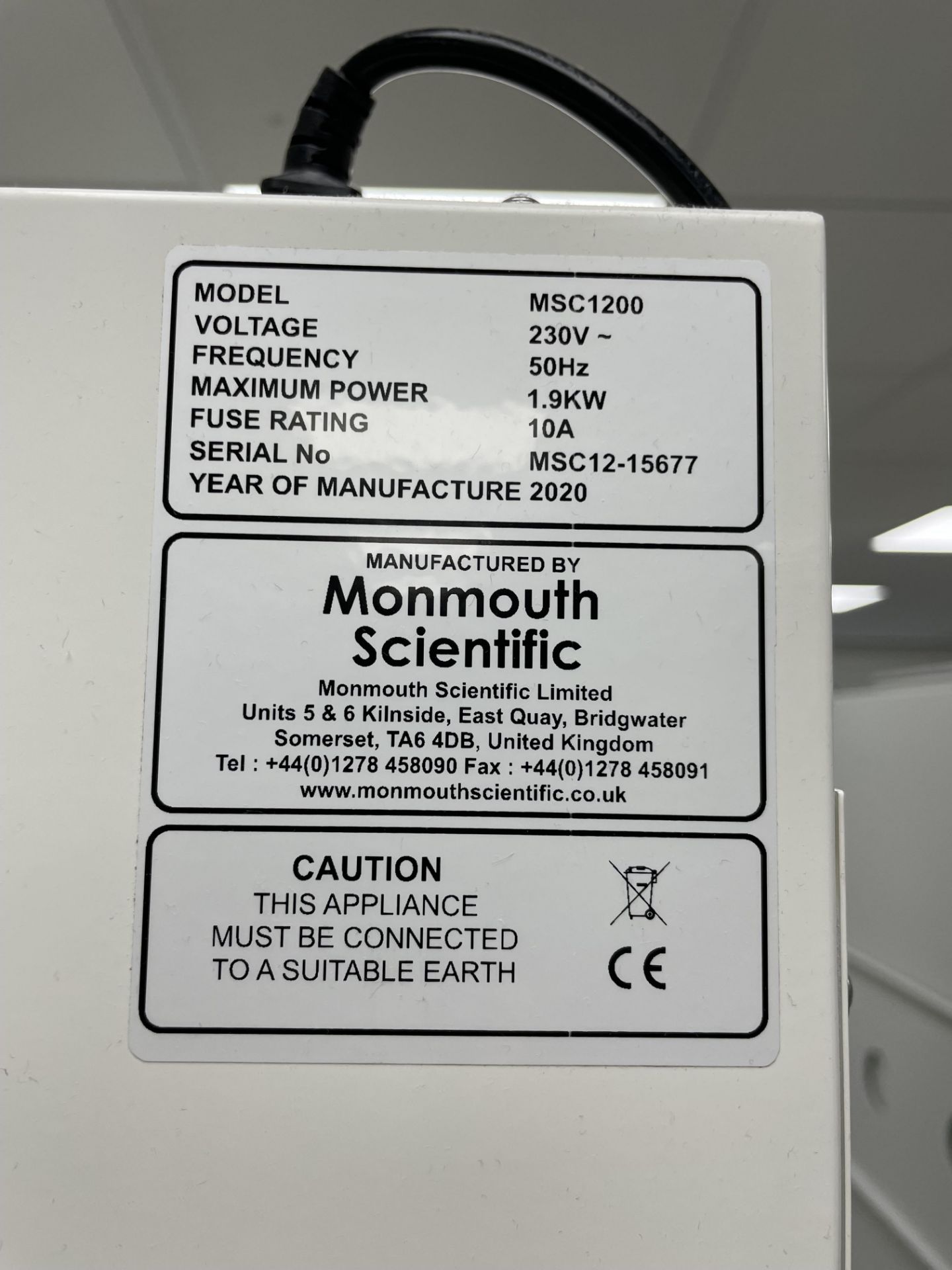 A Monmouth Guardian MSC T1200 biological safety cabinet no: MSC 12-15677 (2020) with electronic rise - Image 4 of 4