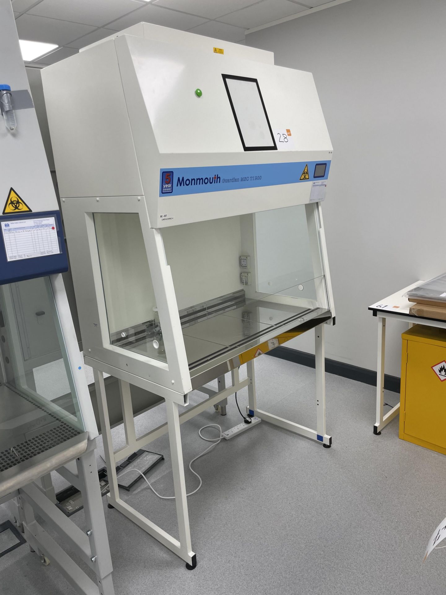 A Monmouth Guardian MSC T1200 biological safety cabinet no: MSC12-15529 (2020) with electronic