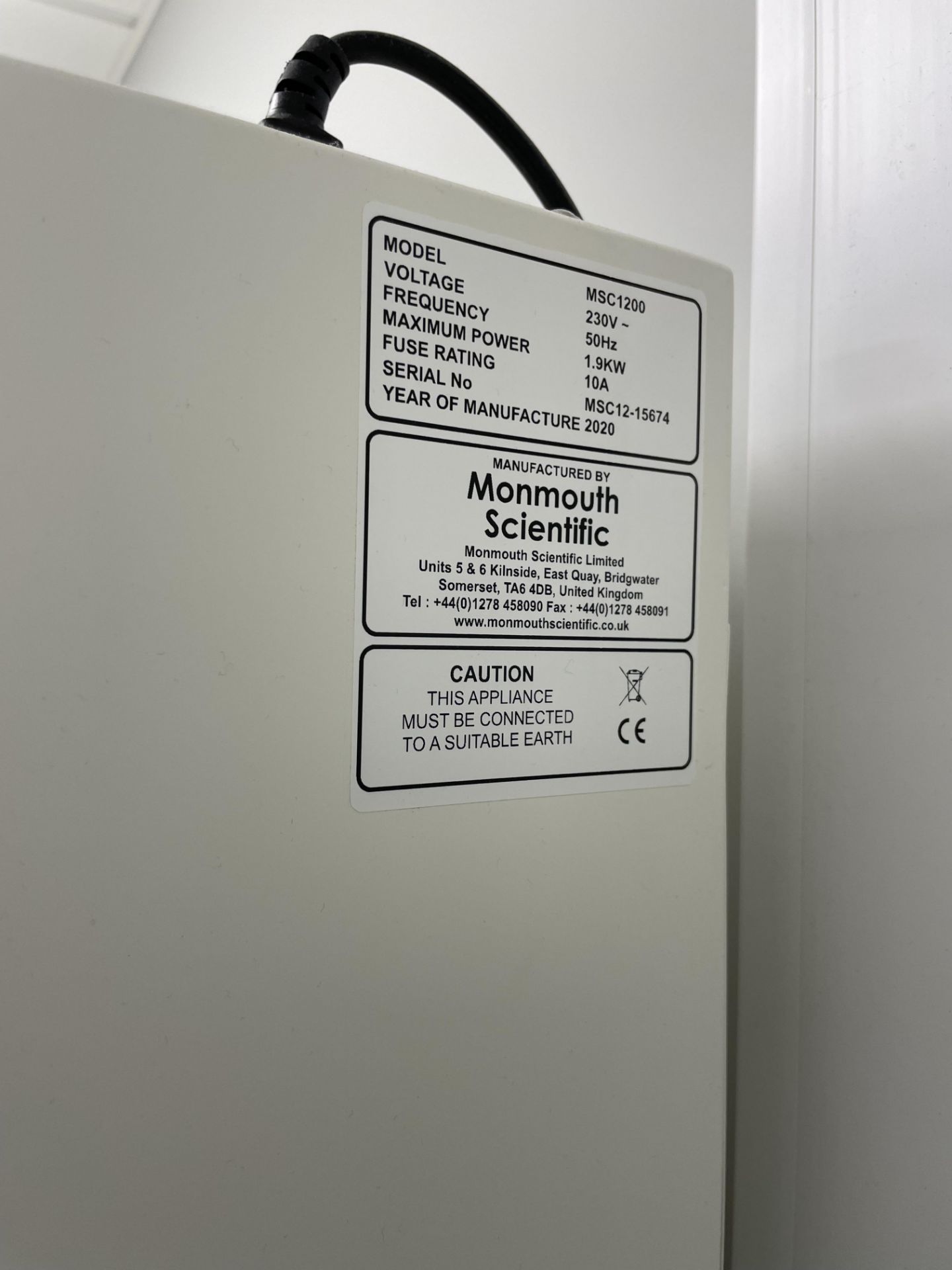 A Monmouth Guardian MSC T1200 biological safety cabinet no: MSC-12-15674 (2020) with electric rise - Image 4 of 4