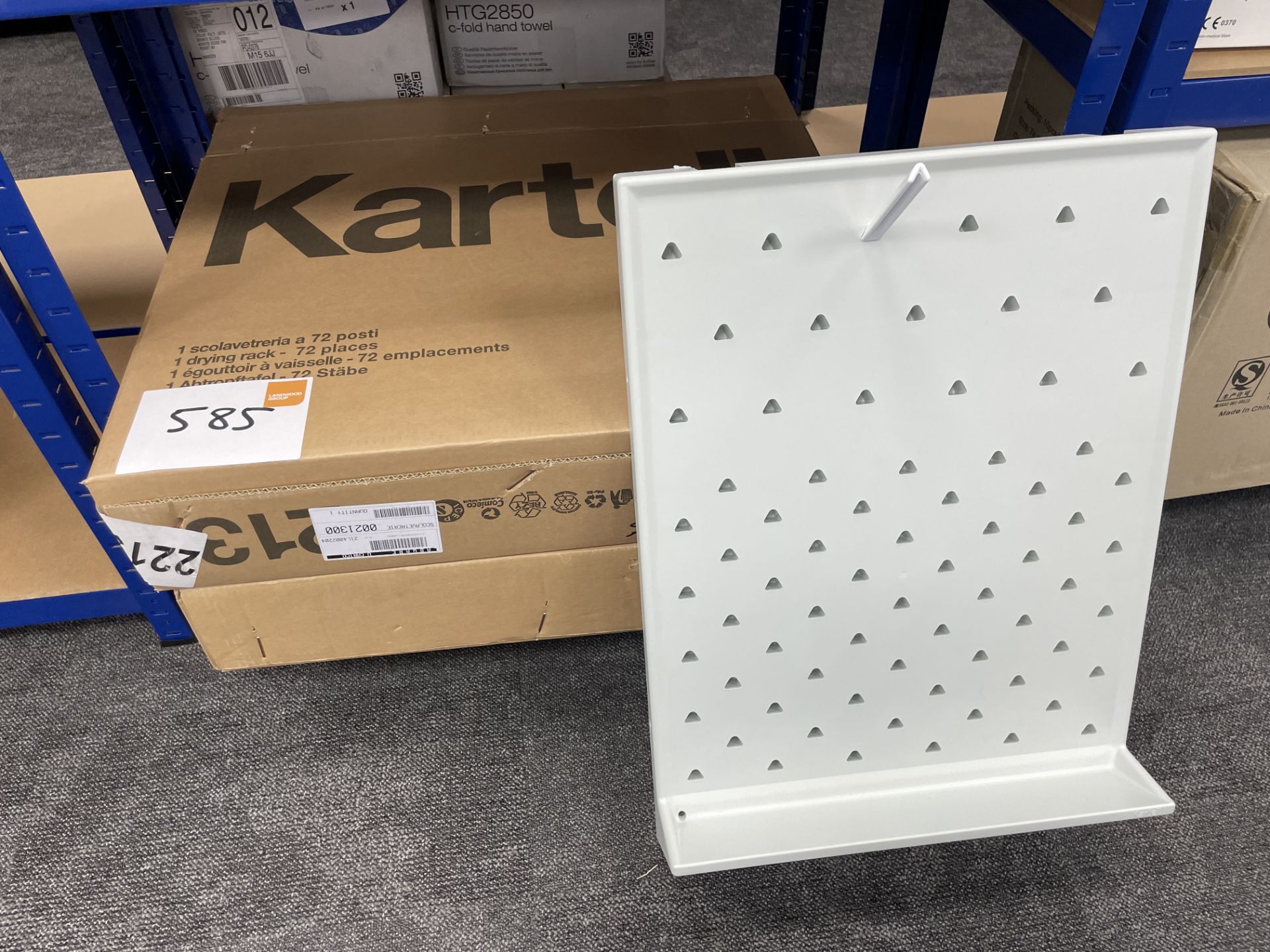 2 Kartell 72 position drying racks (boxed as new) with a wire rack.
