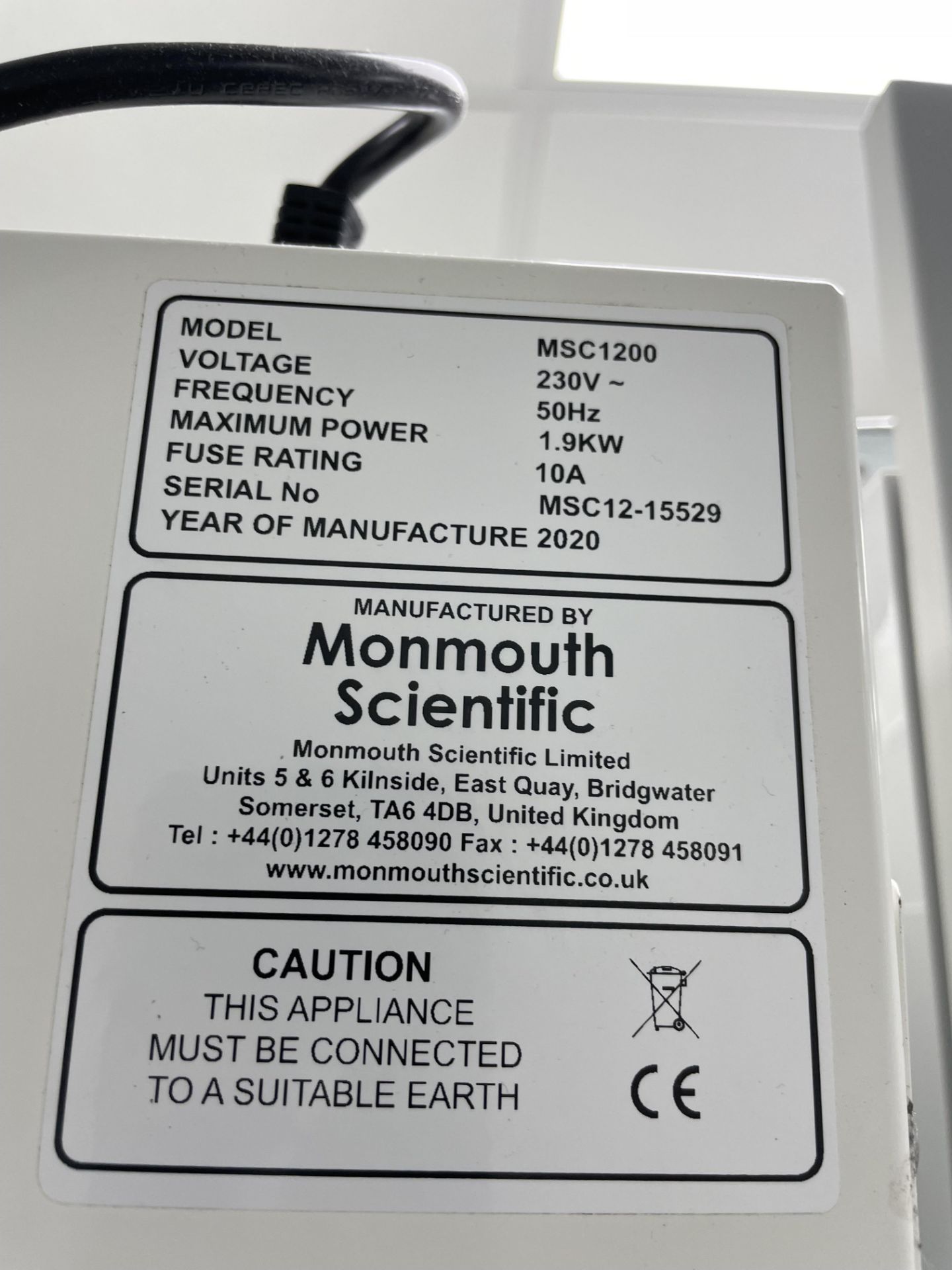 A Monmouth Guardian MSC T1200 biological safety cabinet no: MSC12-15529 (2020) with electronic - Image 4 of 4