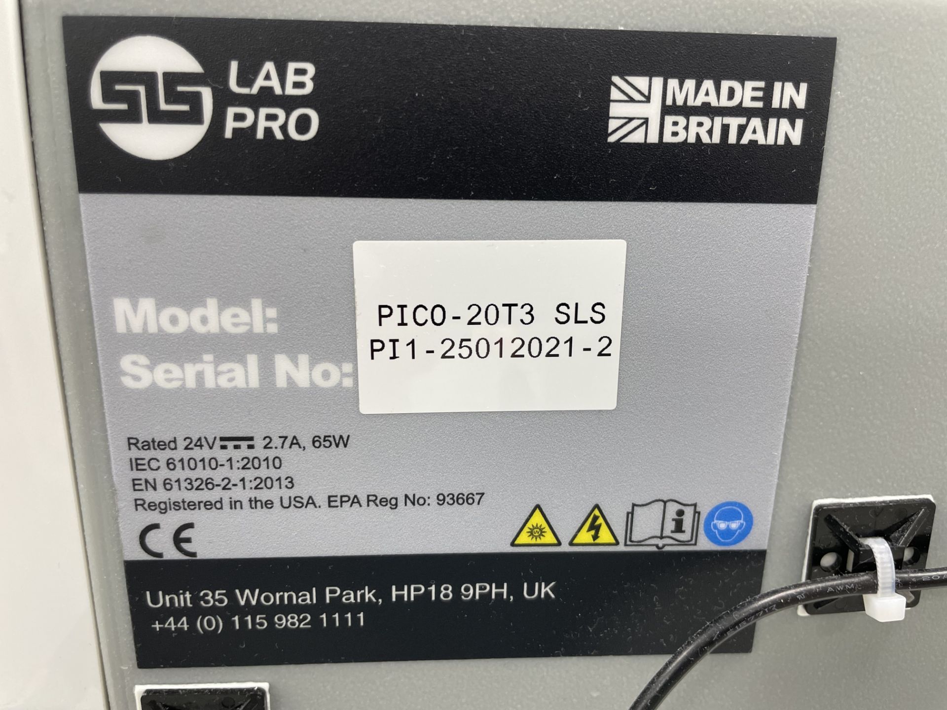 A SLS Lab Pro PurA-Q3 model PICO-20T3 SLS water purifier no: PI1-25012021-2 on laboratory bench 62cm - Image 2 of 2