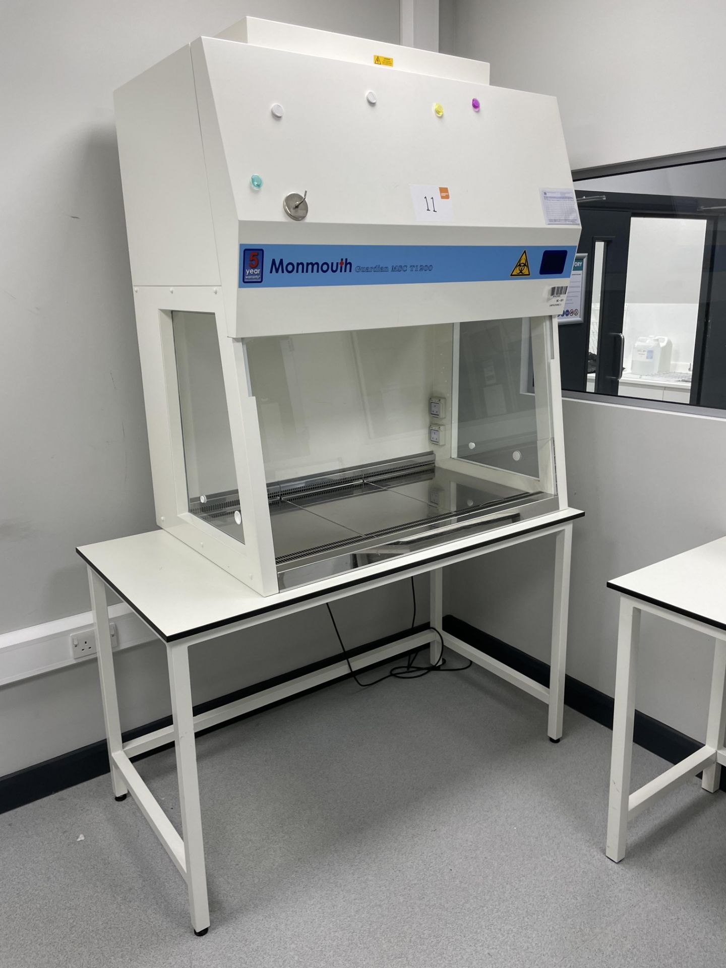 A Monmouth Guardian MSC T1200 biological safety cabinet no: MSC-12-15674 (2020) with electric rise