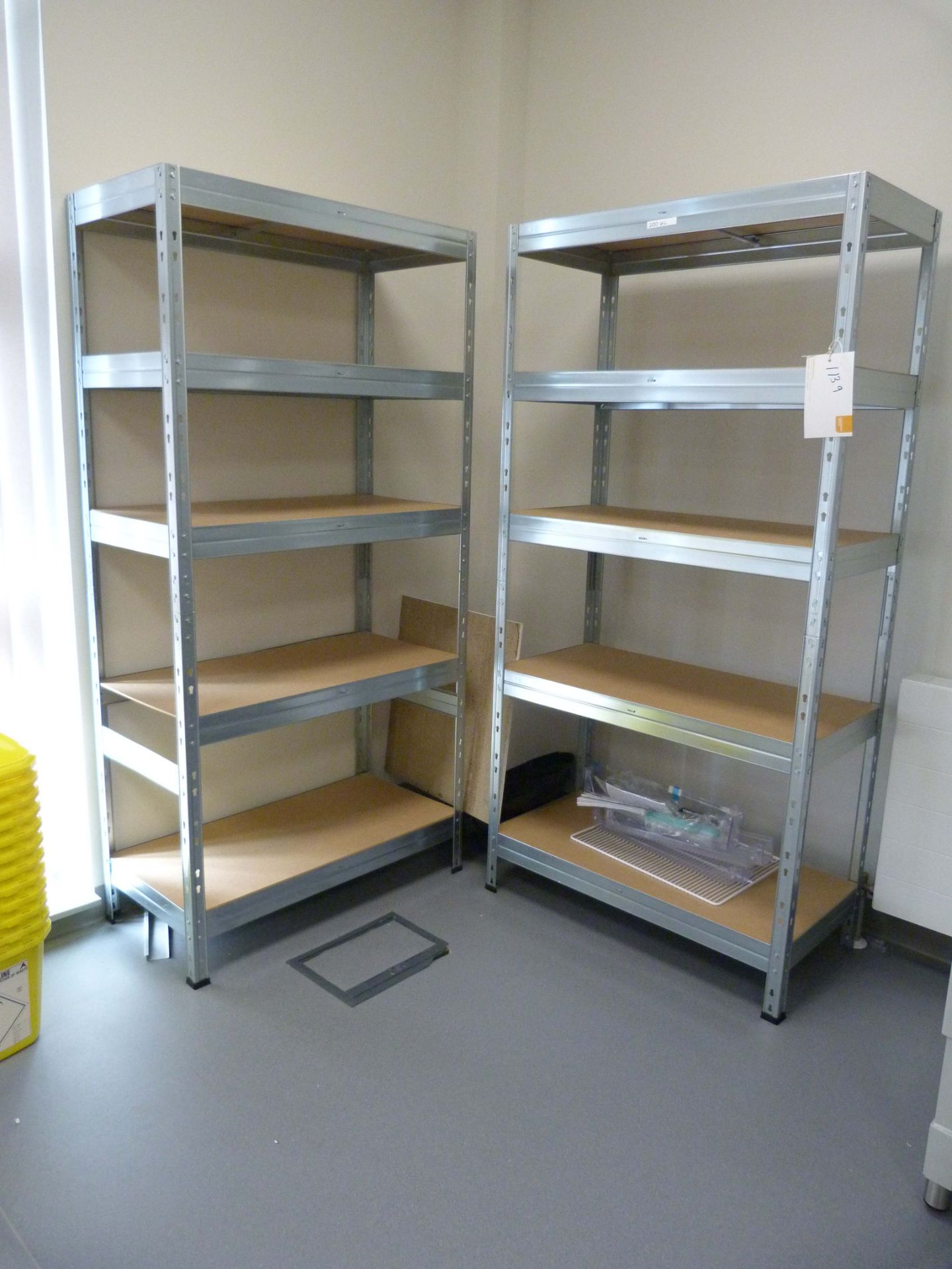 2 Metal Slot Racks with 5 Shelves 900mm x 435mm x 1800mm h (delivery reserved until 26th May 2023).