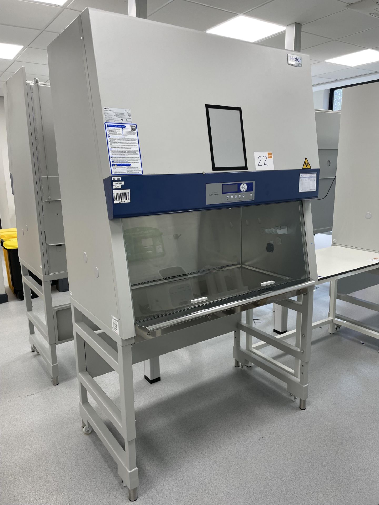 A Haier Biomedical HR1200-IIA2 biological safety cabinet on mobile stand no: BE0GG 1EB20 0QHLB B0013