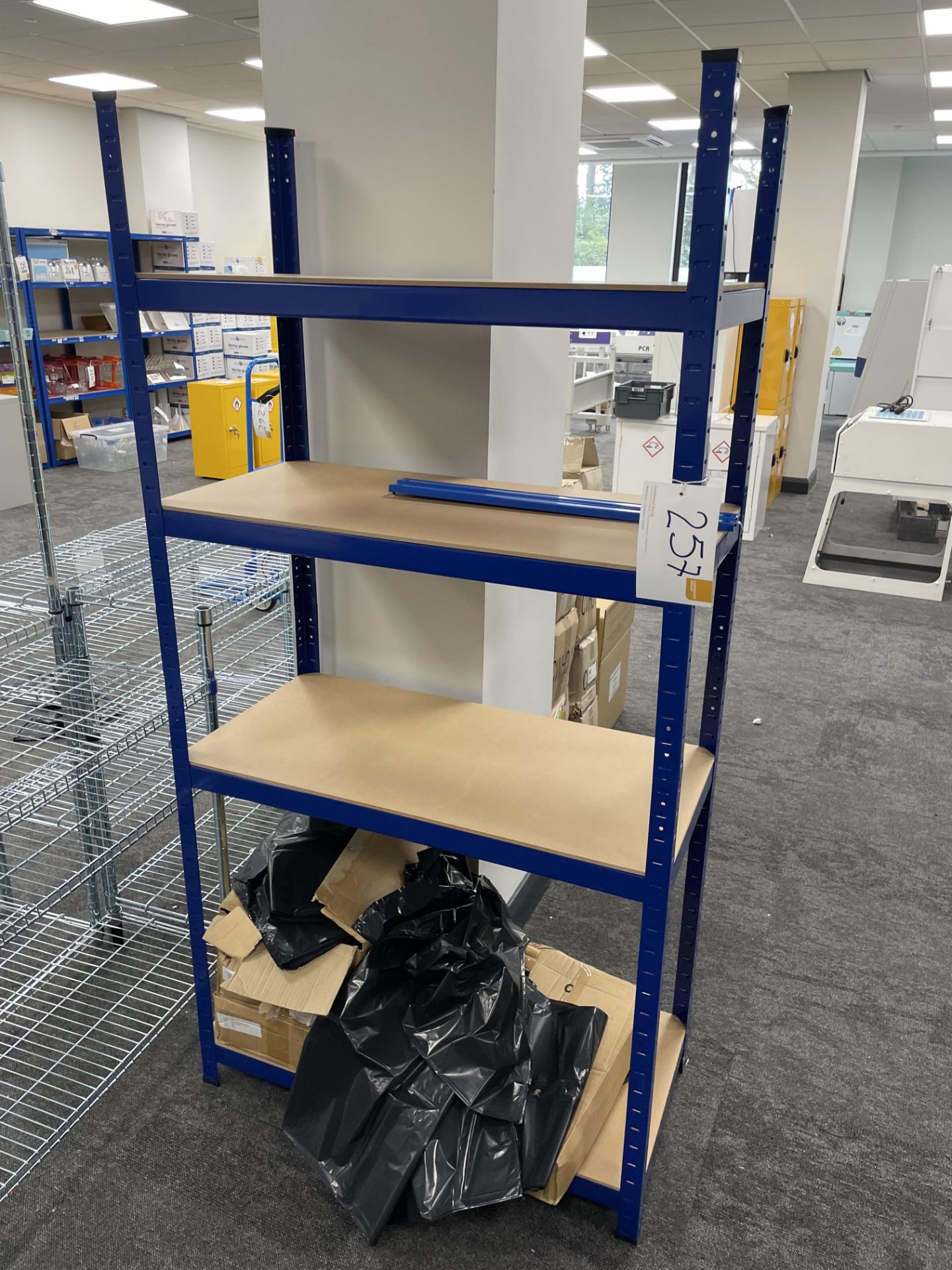 3 bays light duty bottom steel racking with boarded shelves each 90cm x 60cm x 178cm h (delivery - Image 2 of 2